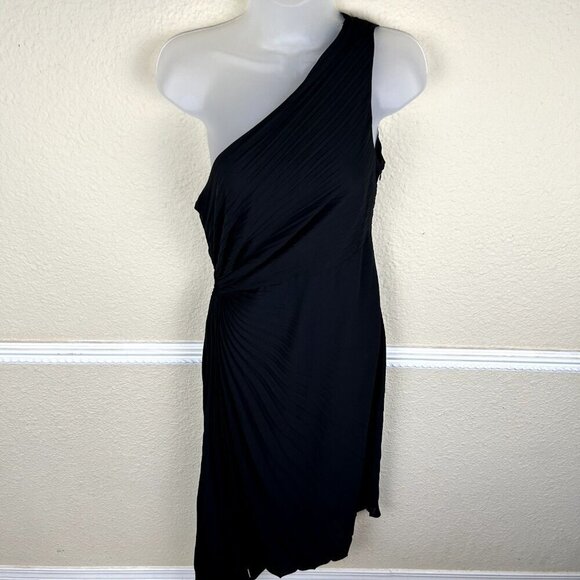 Nicole Miller One Shoulder Pleated Solid Black Dress Asymmetrical Whimisical 8 - Picture 2 of 12